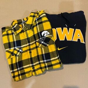 Columbia and Nike Iowa Hawkeye Black and Yellow Checkered Shirt and Nike Hoodie